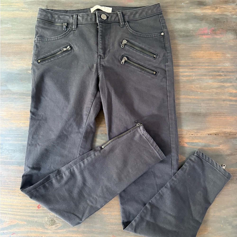 Zara Skinny Jeans - Dark Gray Zippered Pants